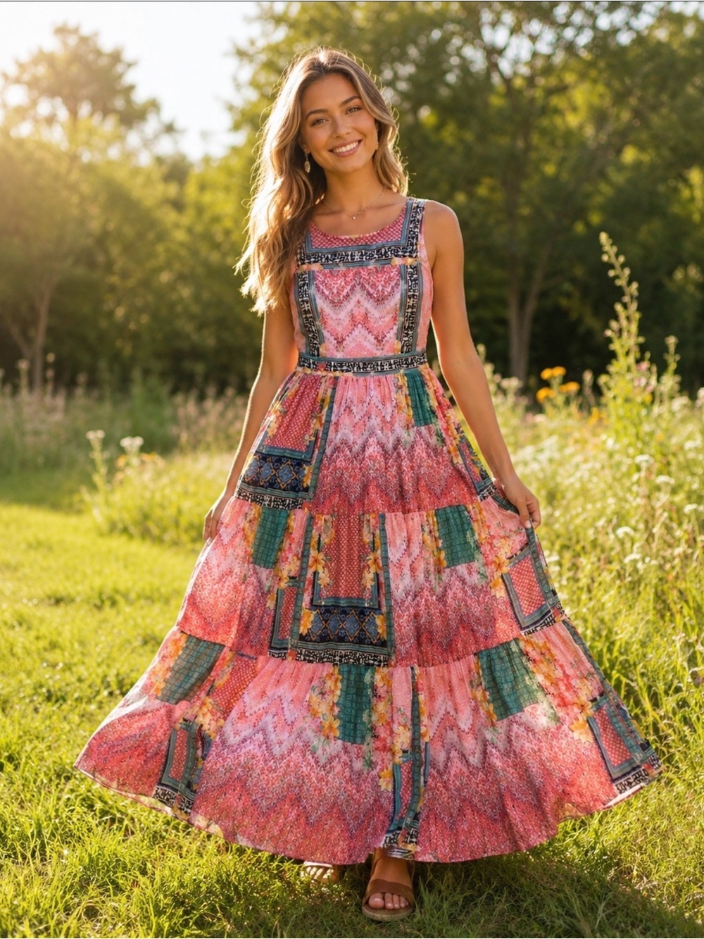 Anthropologie Alessandra Maxi Dress Bhanuni Jyoti Sz 6 Small Boho Beaded Tiered
